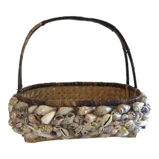 Vintage Shell Encrusted Basket For Sale