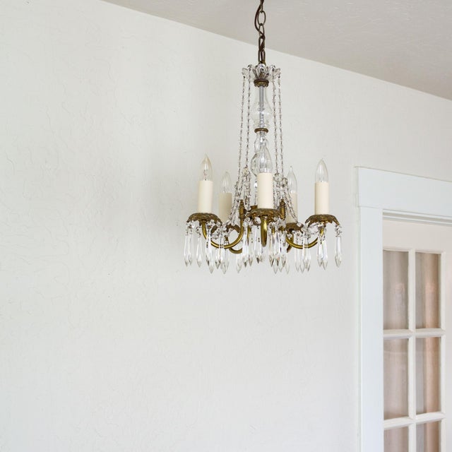 Petite French Louis XV Style Five Arm Crystal Chandelier With Black Lampshades For Sale - Image 4 of 18