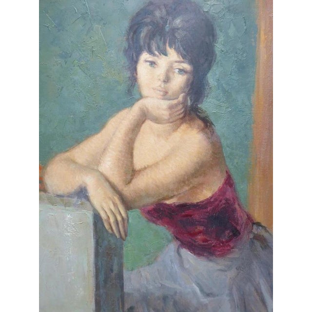 Modern Marc Rebierre, Portrait of a French Girl, 1960s, Oil Painting on Canvas, Framed For Sale - Image 3 of 14
