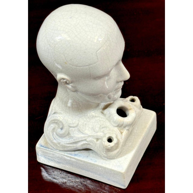 19th Century Staffordshire Creamware Phrenology Head Inkwell, Stamped “55” An unusual and highly evocative 19th-century...