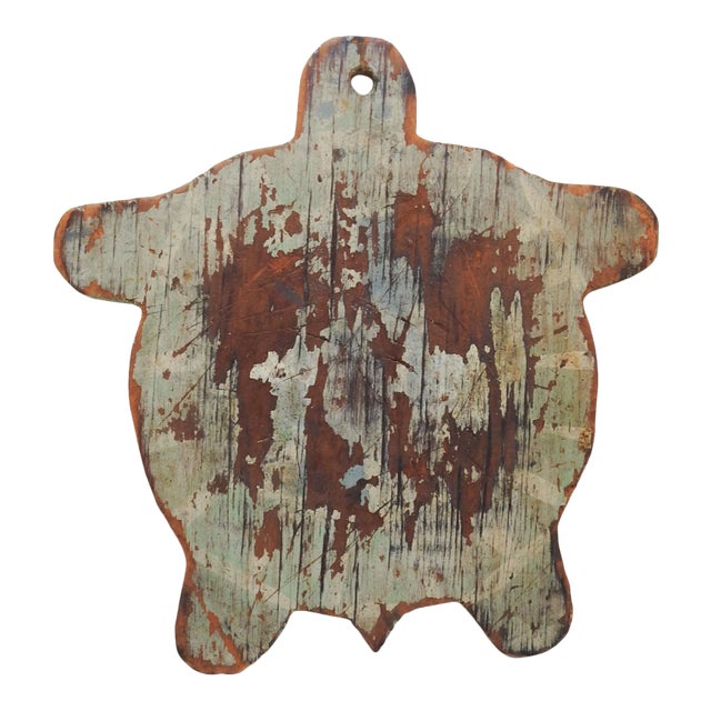 Vintage Folk Art Turtle Shape Wood Plaque For Sale