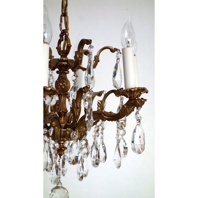 Mid-Century Modern Palwa Brass Lead Crystal Six Liight Chandelier 6 Lights from Palwa, 1960s For Sale - Image 3 of 15