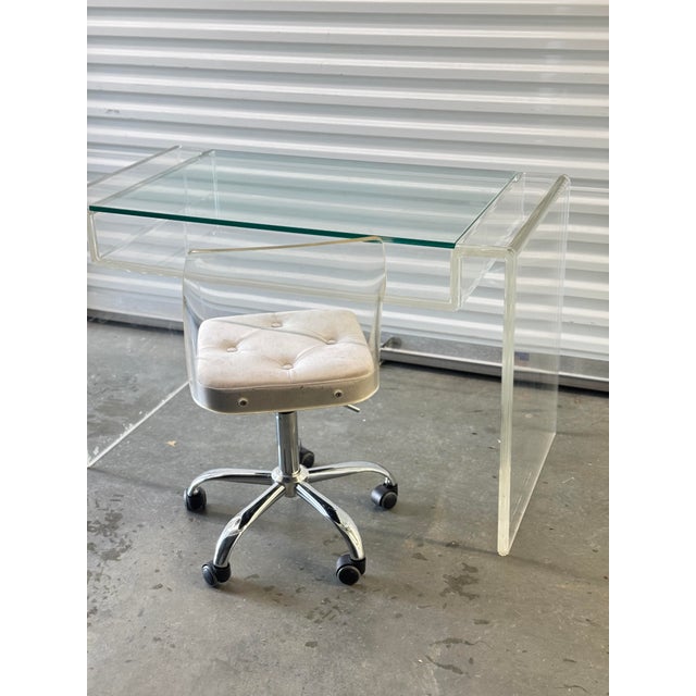 Plastic 1980s Postmodern Lucite Waterfall Vanity Desk With Glass Top Insert For Sale - Image 7 of 12