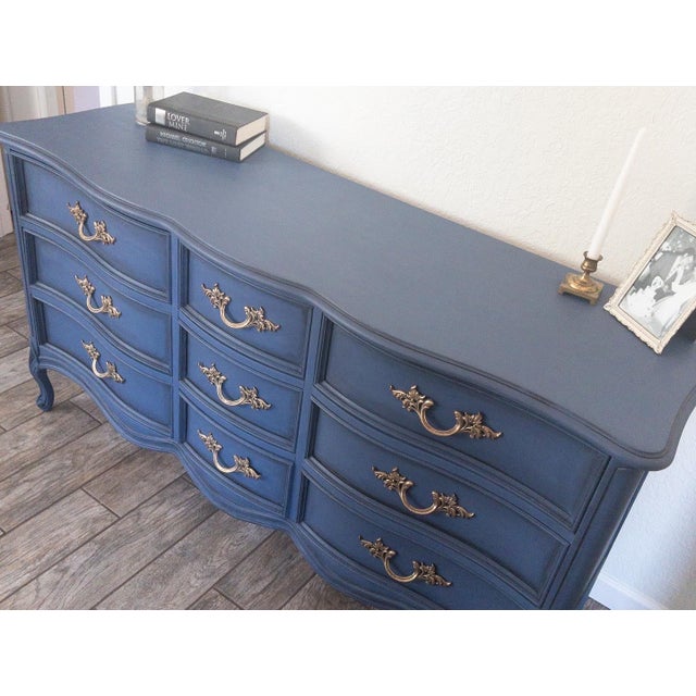Vintage French Provincial Blue Lowboy Dresser by Dixie Furniture Co