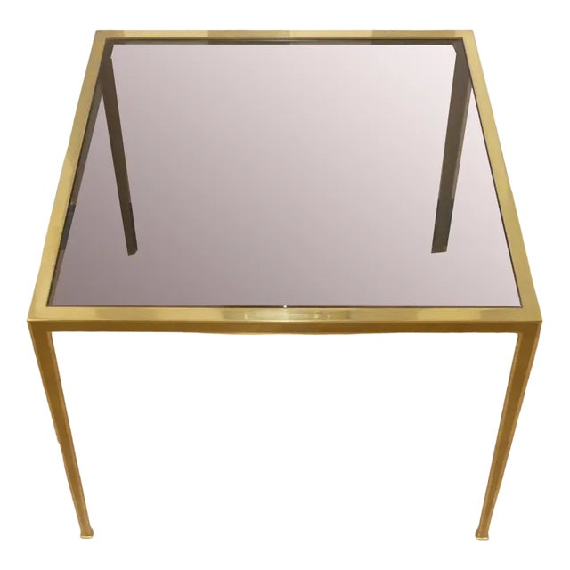 Square Side Table in Brass-Smoked Glass from Vereinigte Werkstätten, 1960s For Sale