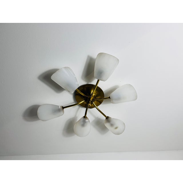 1950s Italian Midcentury Brass 6-Arm Sputnik Chandelier, 1950s For Sale - Image 5 of 10