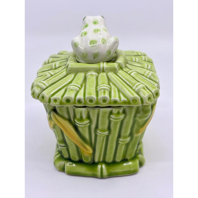 Mid 20th Century 1970's Vintage Bamboo and Frog Decorative Lidded Jar/ Trinket Jar For Sale - Image 5 of 6