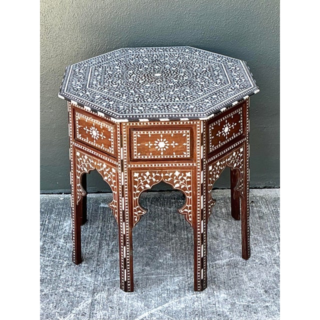 Brown Vintage Boho Octagon Inlay Table For Sale - Image 8 of 12