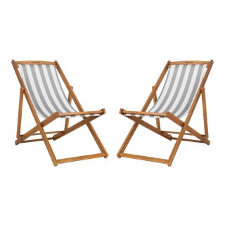Foldable Sling Chair in Natural & Grey & White - a Pair For Sale