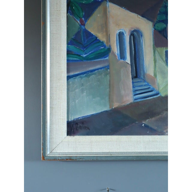 Mid 20th Century Mid-Century Modern 'Cubist Street' Swedish Original Geometric Street Scene Oil Painting - Framed For Sale - Image 5 of 10