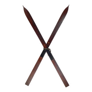 Circa 1940s Youth Wood Pointed Tip Skis, Pair For Sale