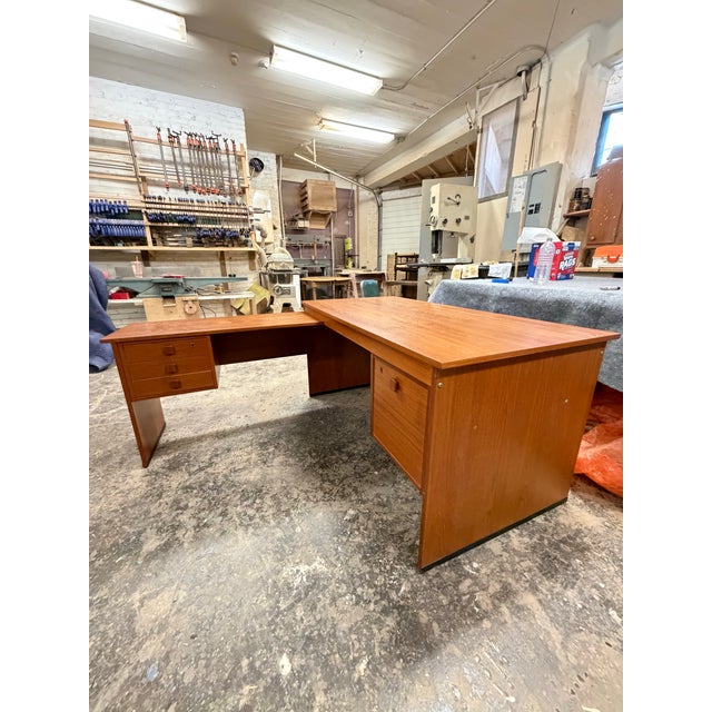 1950s Mid Century Modern Teak “L” Desk For Sale - Image 4 of 7