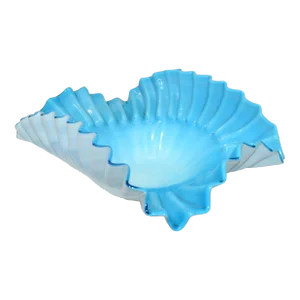 Turquoise Blue & White Cased Ruffled Murano Art Glass Bowl Italy Midcentury 1970