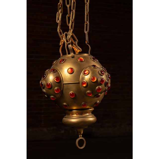 Early 20th Century Renaissance Revival Flush-Mount Lamp With Glass Cabochons For Sale - Image 4 of 7