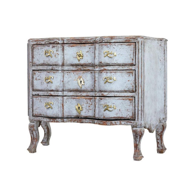 19th century hand painted gustavian chest of drawers circa 1820. 3 drawer commode with shaped sides and serpentine shaped...