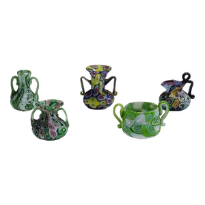 Set of Fife Antique Millefiori Vases by Fratelli Toso, Murano