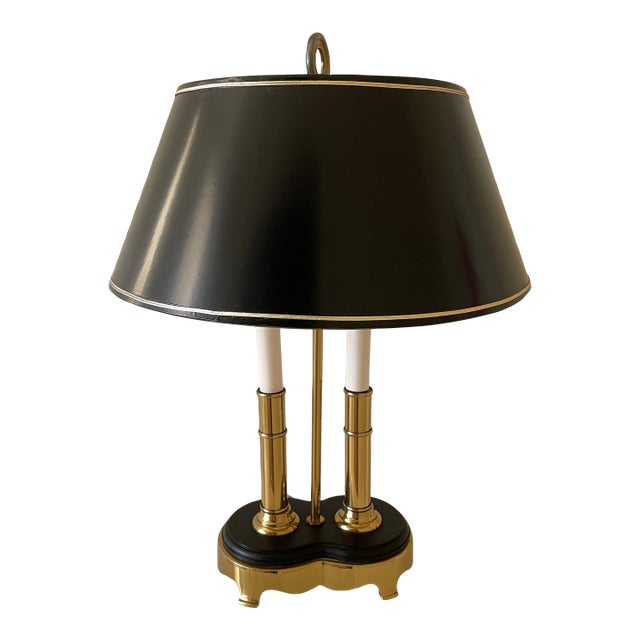 Vintage Brass & Black Bouillotte Table Lamp For Sale