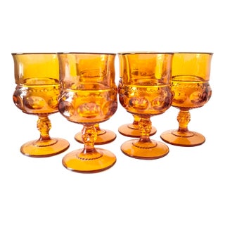 Set of 6 Indiana Glass King’s Crown Amber Goblets For Sale