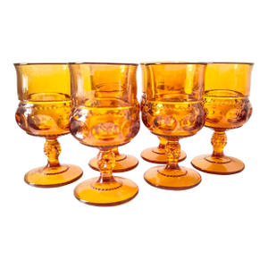 Set of 6 Indiana Glass King’s Crown Amber Goblets