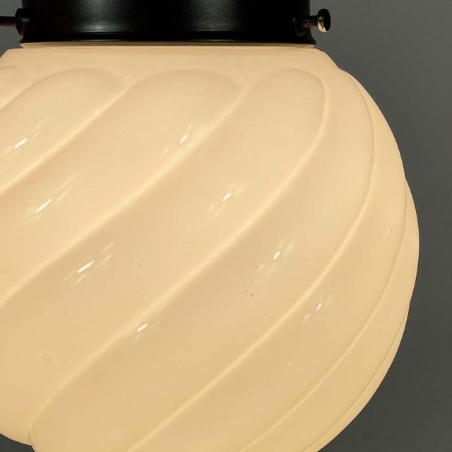 Art Deco Opaline Glass and Burnished Brass Pendants, Germany 1930s, Set of 2 For Sale - Image 11 of 17