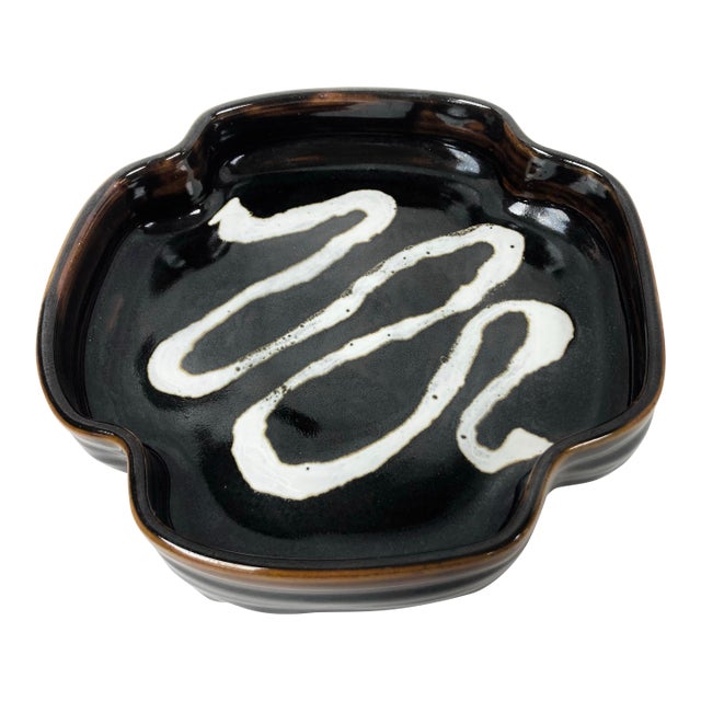 Vintage Japanese Glazed Pottery Sweets Tray For Sale