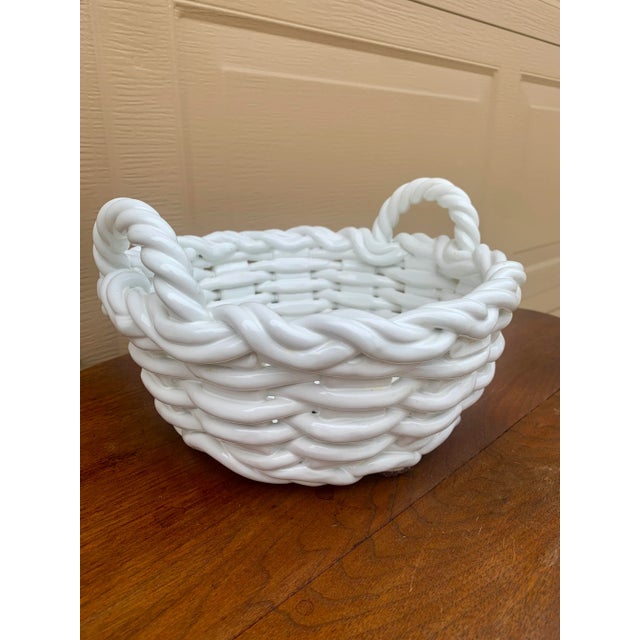 1980s Italian White Ceramic Trompe L’Oeil Woven Basket Cachepot For Sale In South Bend - Image 6 of 12