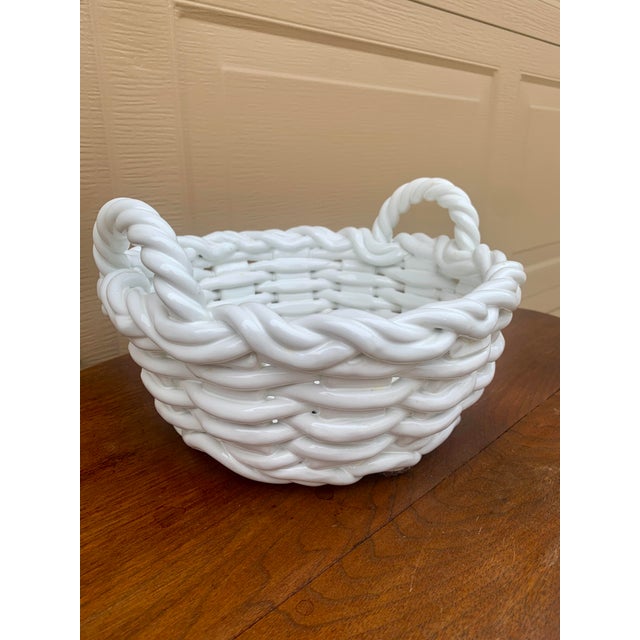 1980s Italian White Ceramic Woven Cachepot Basket For Sale - Image 5 of 11