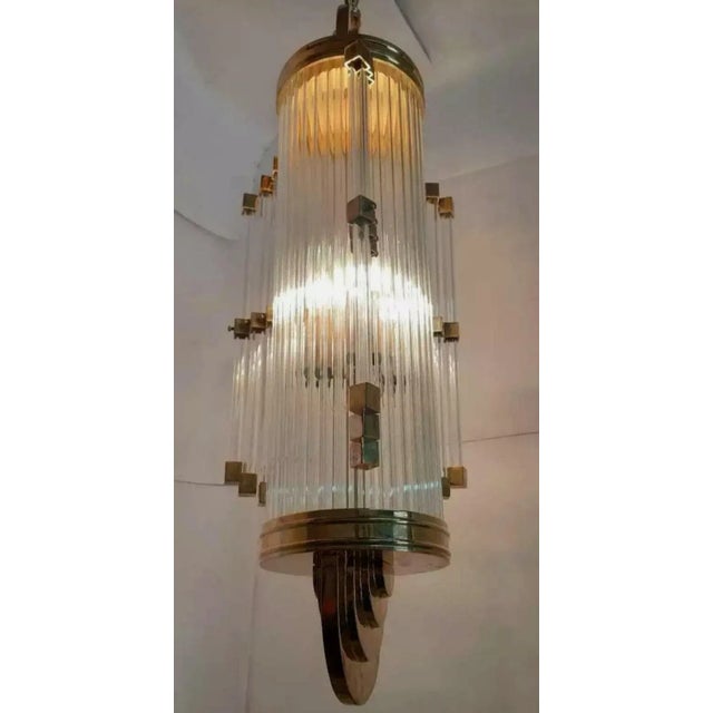 Skyscraper Vintage Art deco light Old Lamp Ceiling Hanging Chandelier Fixture Brass & Glass Rod Ship Light Excellent...