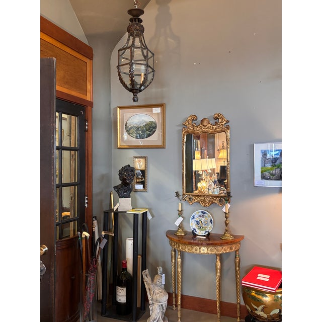 Metal Antique Lantern-Shaped Ceiling Fixture With Three Arm Light Source Within For Sale - Image 7 of 11