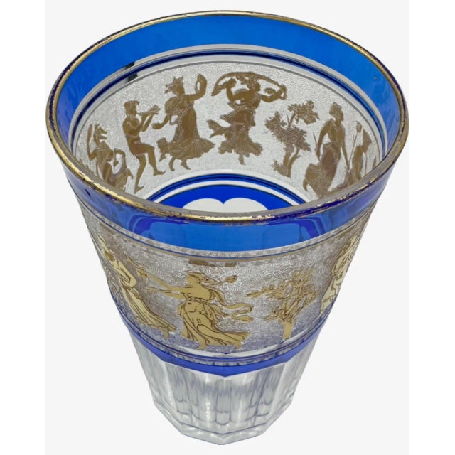 Vintage Set of 3 Val St. Lambert Danse De Flore Tumbler Glasses Cobalt Crystal For Sale In Washington DC - Image 6 of 12