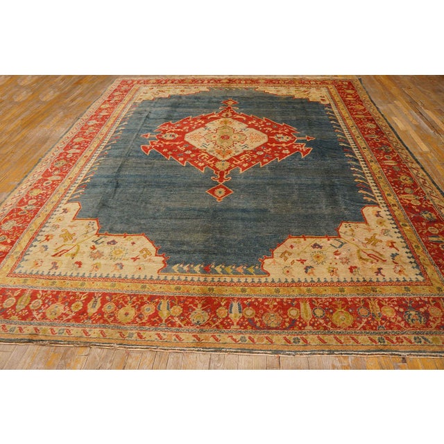 Refined Oushak Antique Turkish Angora Rug With Lovely Cross in the Center in Medallion Pattern For Sale - Image 10 of 12