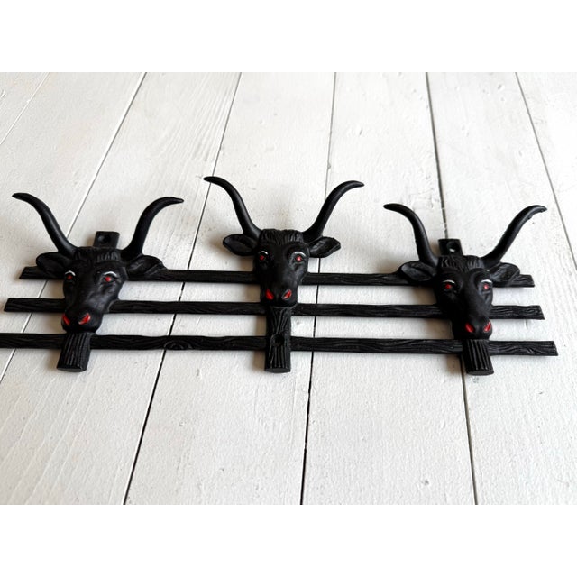 1970s Vintage Western Long Horn Bull Iron Wall Coat Rack For Sale - Image 5 of 6