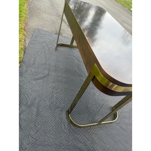 John Stuart Mid-Century Modern Floating-Top Walnut Desk With Brass Base by John Stuart For Sale - Image 4 of 16