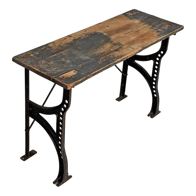 Vintage Italian Industrial Wooden and Cast Iron Console Table, 1800s For Sale