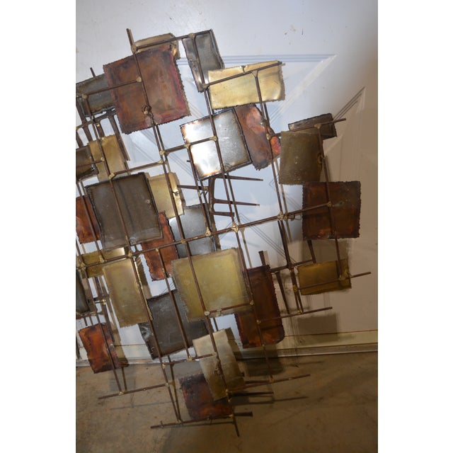 Mid-Century Modern Curtis Jere Style Brutalist Metal Copper / Brass 'Nails' Abstract Wall Art Sculpture For Sale - Image 3 of 18