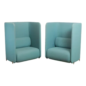 Bernhardt Modern 'Code' Privacy Wall Lounge Chairs - A Pair
