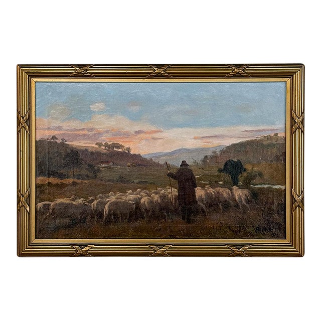 Antique Framed Oil Painting on Canvas by A. Fivet Dated 1923 For Sale