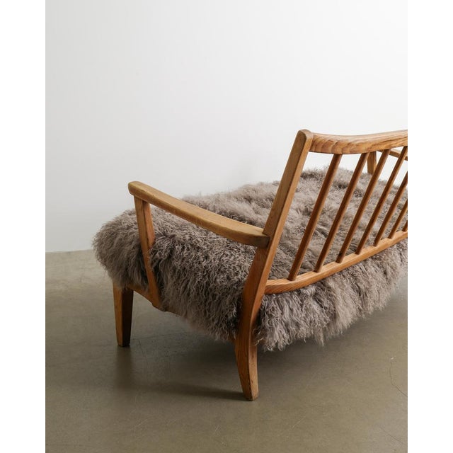 Early Swedish Mid-Century Wooden Pine Two Seater Sofa With Sheepskin by Carl Malmsten, 1940s For Sale - Image 6 of 9