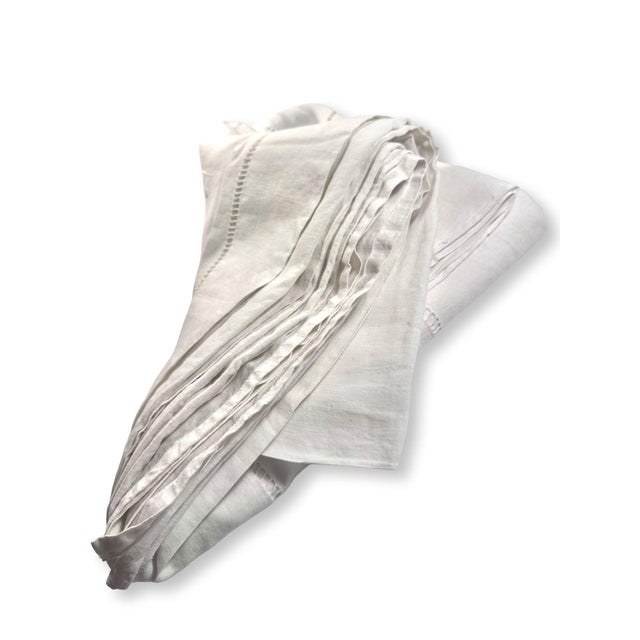 Linen Antique French Trousseau Linen Sheet Embroidered Dots Ladder Work White Linen Bed Sheet Circa 1920 the Paris Apartment For Sale - Image 8 of 11