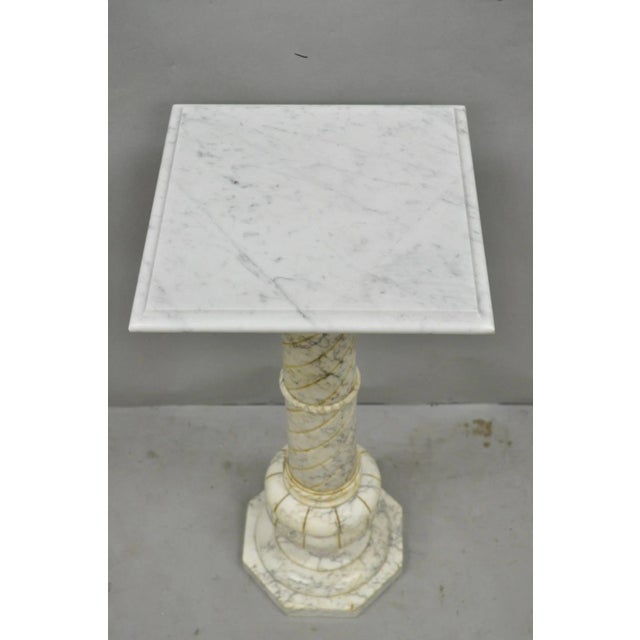 Classical Roman Vintage Italian Classical Carved Marble Column Form Square Top Pedestal Stand For Sale - Image 3 of 13