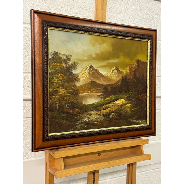 Golden mountain peaks rise above a quiet river where light and solitude meet 1975 Circa For Sale - Image 11 of 17