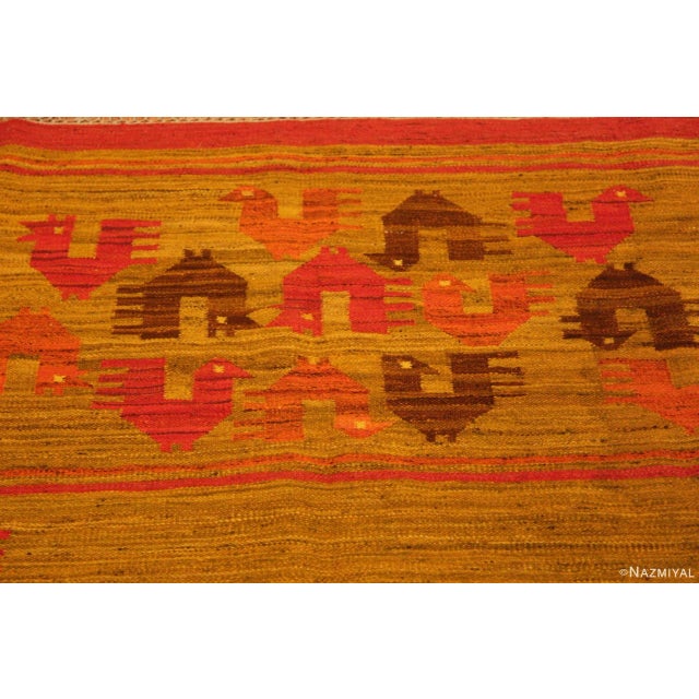 Mid 20th Century Nazmiyal Collection Vintage Flat Woven Scandinavian Chicken Motif Kilim Rug For Sale - Image 5 of 9
