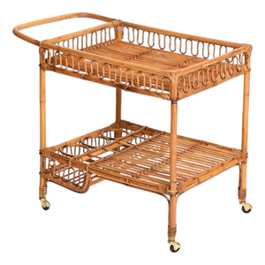 Vintage Italian Rattan and Wicker Serving Bar Cart by Franco Albini, Italy, 1960s