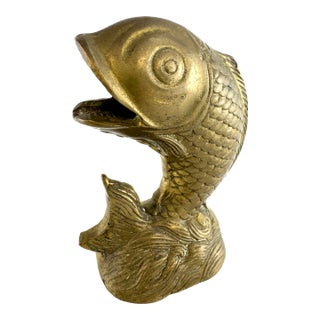 Vintage Mid Century Solid Brass Koi Fish Sculpture For Sale