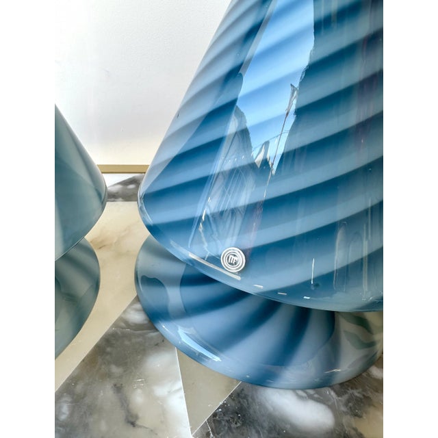 Pair of Blue Spiral Murano Glass Lamps by La Murrina, Italy, 1970s For Sale - Image 9 of 12