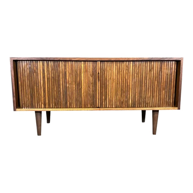 1960s Vintage Mid Century Tambour Record Cabinet/Credenza For Sale