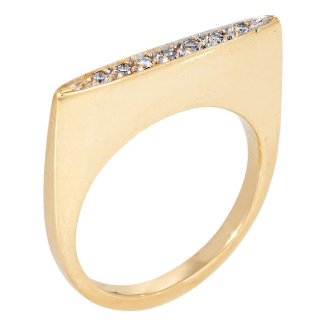 70s Diamond Square Ring Sz 5 Stacking Band Vintage 14k Yellow Gold Fine Jewelry For Sale