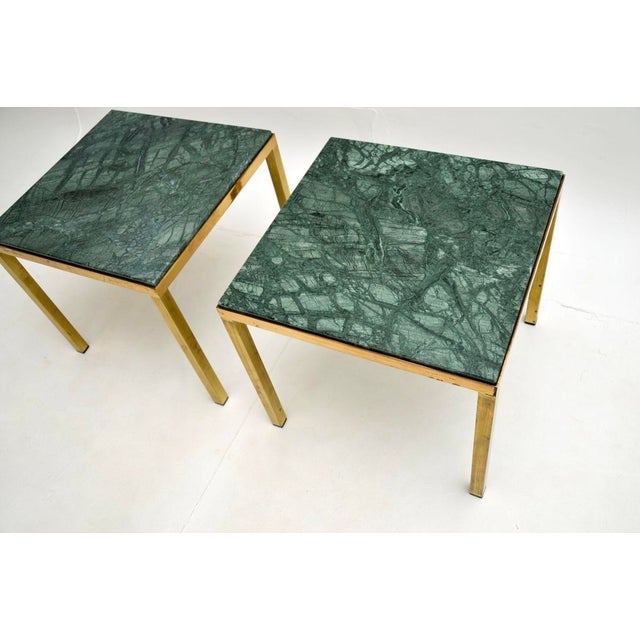 Vintage French Brass Side Tables with Marble Tops, 1970, Set of 2 For Sale - Image 6 of 8