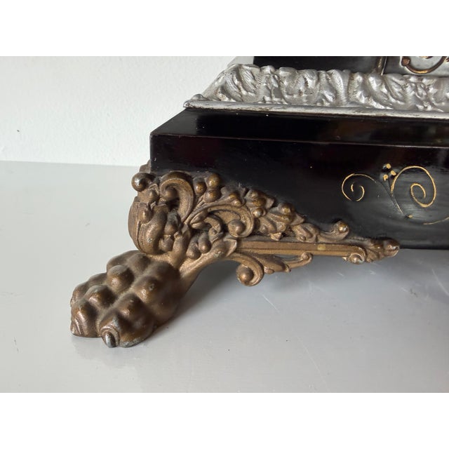 Antique Ansonia “Belgium” Mantel Clock With Gargoyle Mounts, Claw Feet & Original Key For Sale - Image 9 of 17