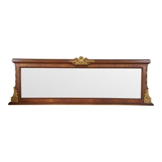 Antique French Louis XVI Mahogany Ormolu Overmantle Mirror Dresser Backsplash 49" For Sale